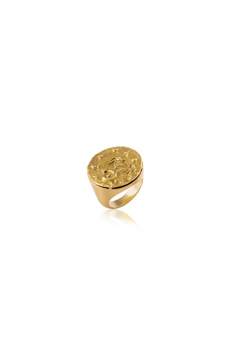 Anel Zodiaco Capricornio Amarelo C/ Diamante Chocolate - 21