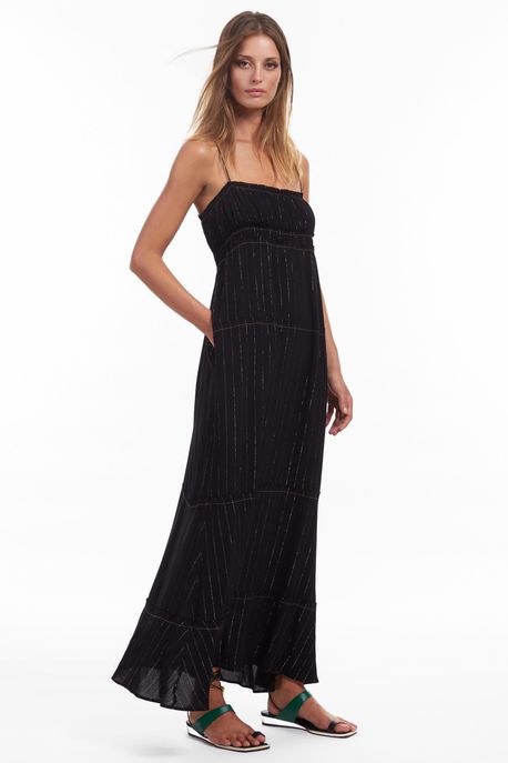 Vestido De Viscose Longo Preto Com Lurex Preto - 40