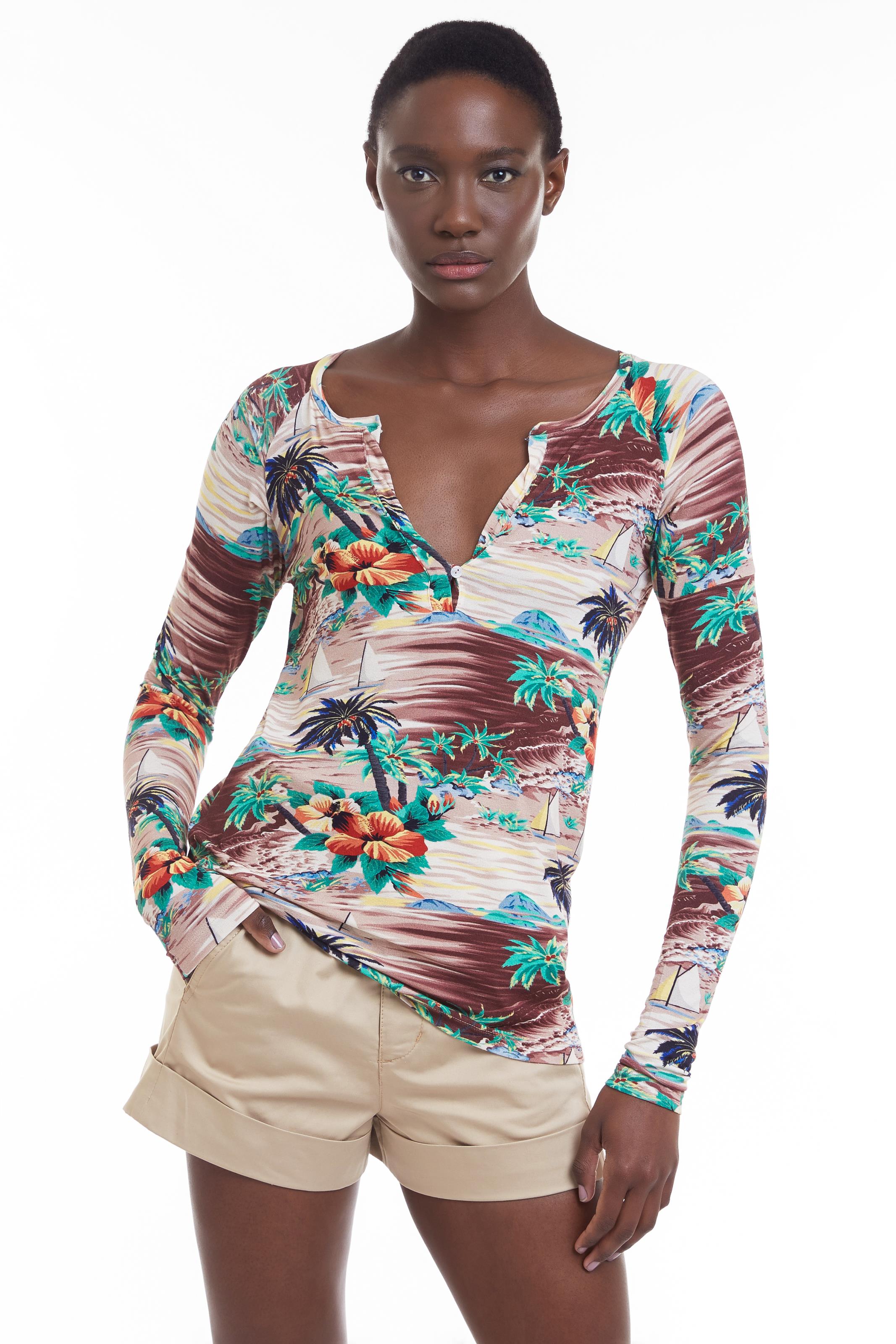 blusa estampada de manga comprida