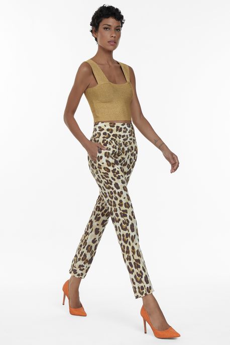 Calça Saruel Estampada De Onça Est Onça Carioca Marrom Claro - 38