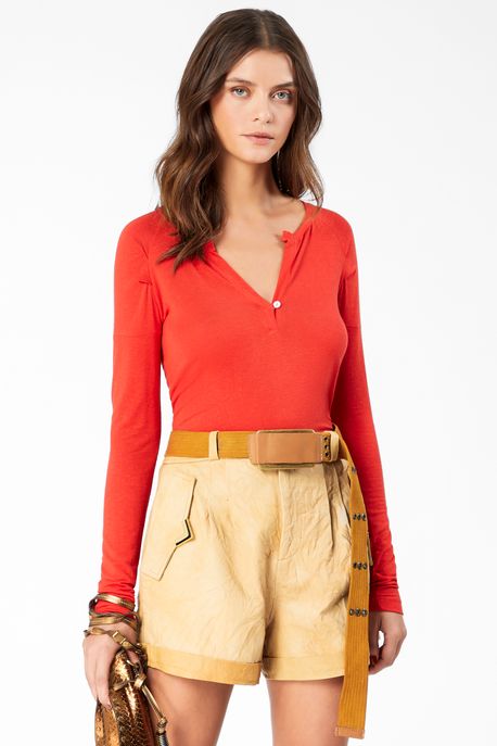 Blusa De Malha Raglan Vermelha Manga Longa Vermelho Poppy - P