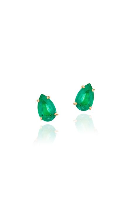 Brinco Gota Esmeralda Ouro Amarelo Com Esmeralda - U