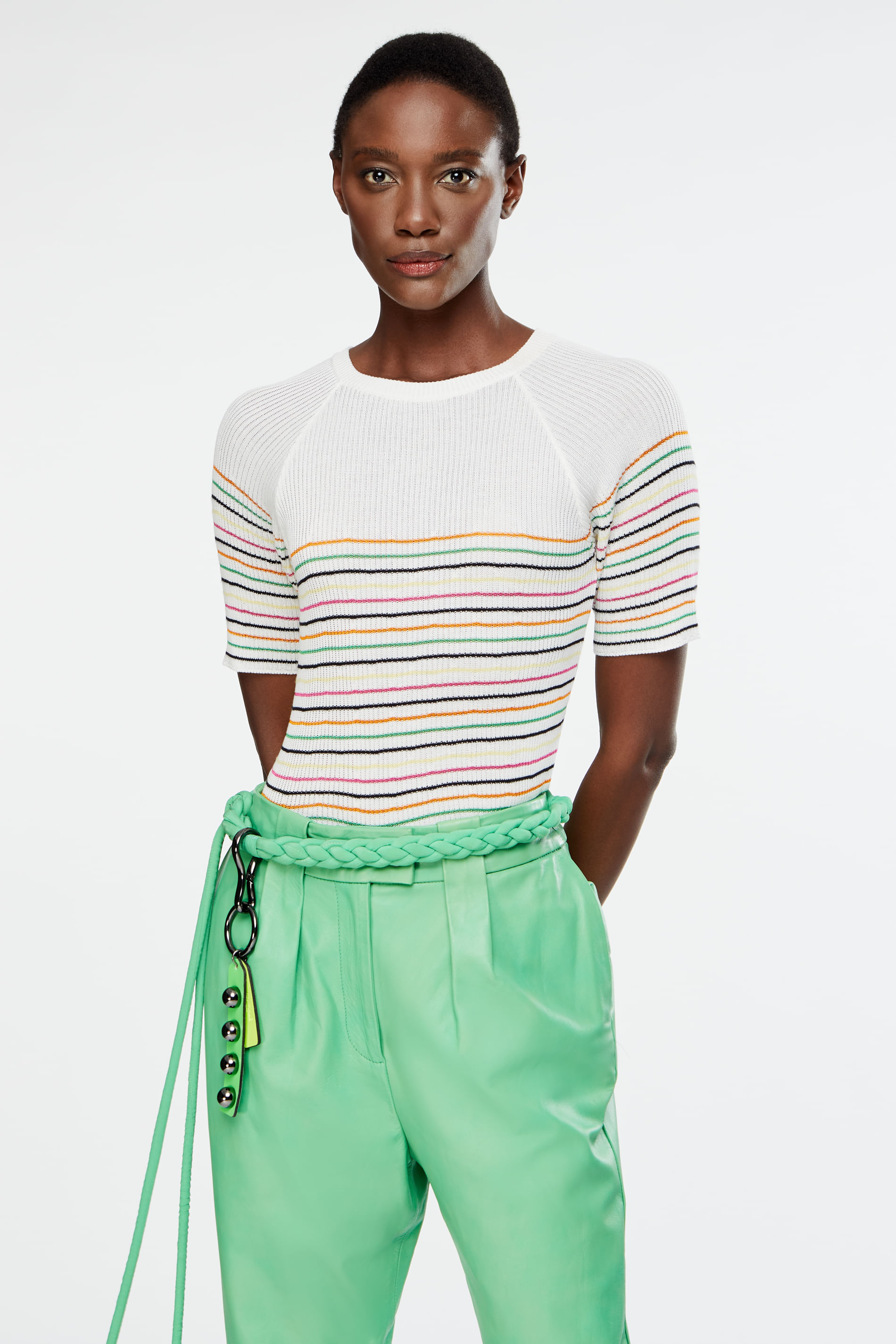 blusa tricot listrada colorida