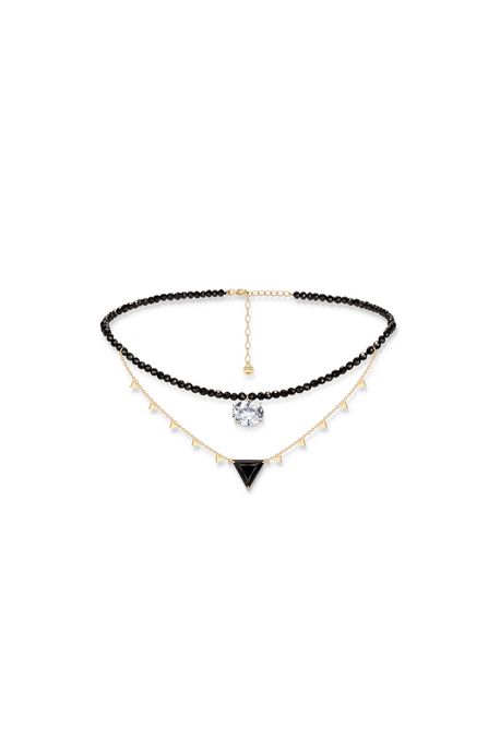 Choker Cheers Triangulo Ouro Amarelo Com Espinelio Negro / Quartzo Negro / Topazio White - U