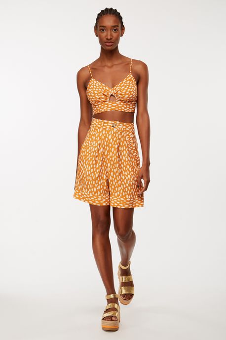 Bermuda De Viscose Estampada Com Bolso Est Pois Memo Laranja - 40