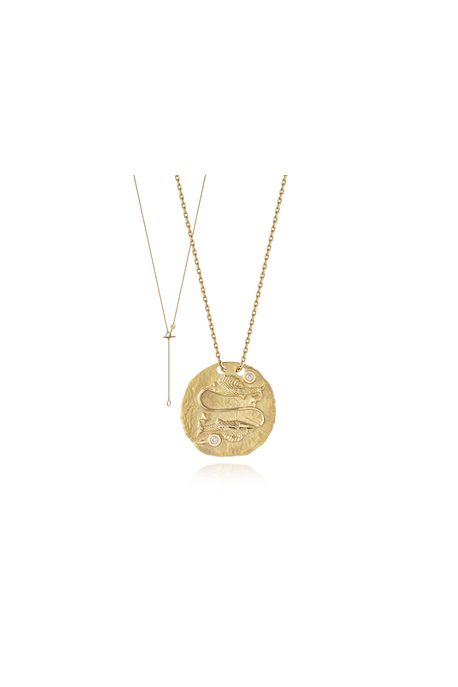 Colar Zodiaco Peixes Amarelo Com Diamante Chocolate - U