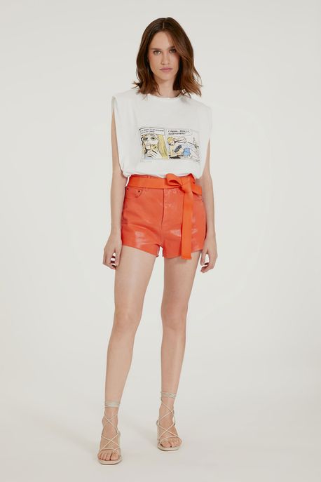 Short Box Barra a Fio Likeleather Vermelho Mandarin - 34