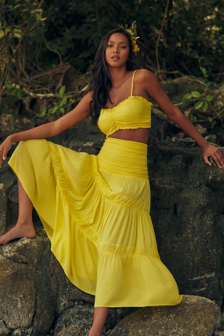 Top Franzido Com Lastex Amarelo Melon - G