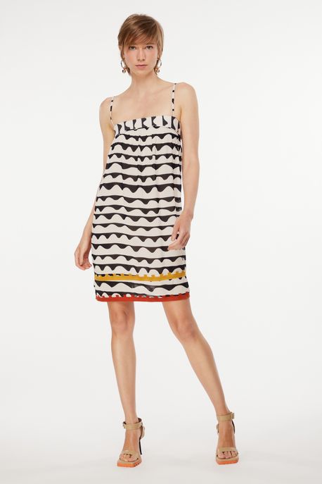 Vestido De Georgette Pesado Curto Estampado Tubinho Est Listra Serpente Pb - 34