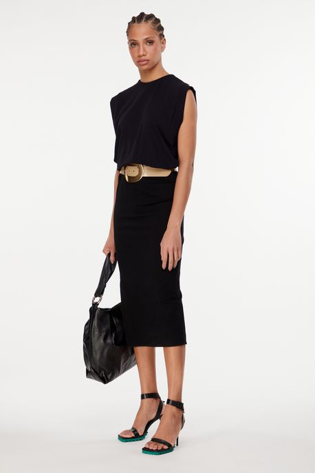 Vestido De Malha Midi Preto Com Cava Ampla Preto - P
