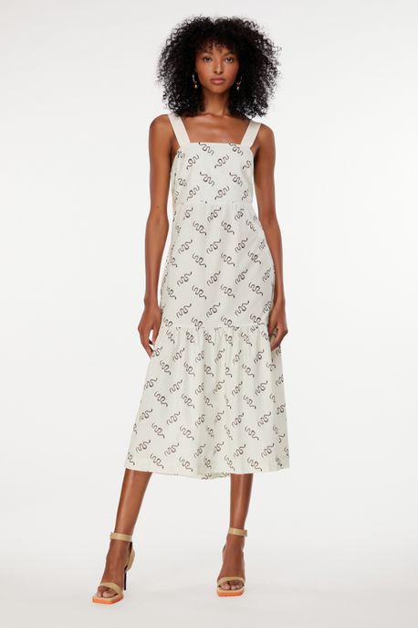 Vestido De Algodão Midi Estampado Com Decote Reto Est Fig Cobras Mistico Birch - 42