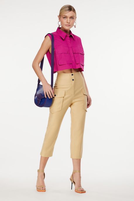 Calça De Viscose Bolso Lateral Color Bege Taupe - 36