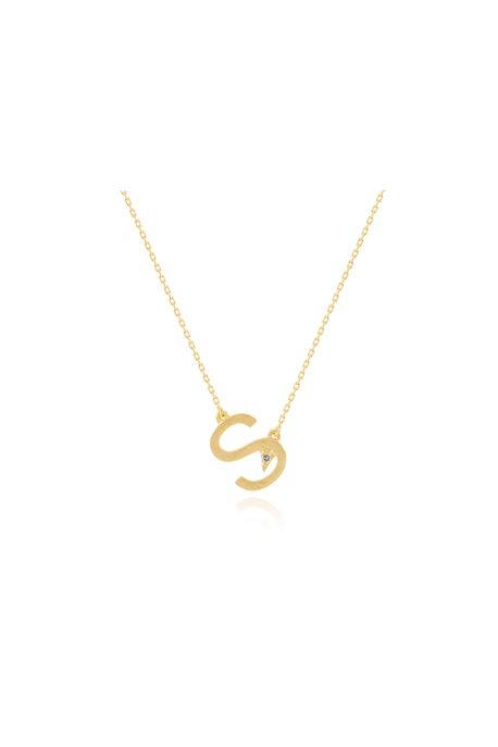 Colar Lettera s Ouro Amarelo Com Diamante Ttlb - U
