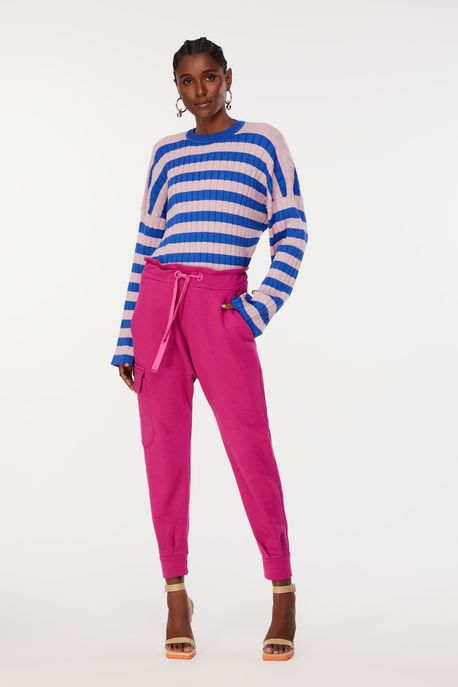 Calça De Moletom Clochard Rosa Com Cadarço e Bolso Lateral Fucsia Festival - P
