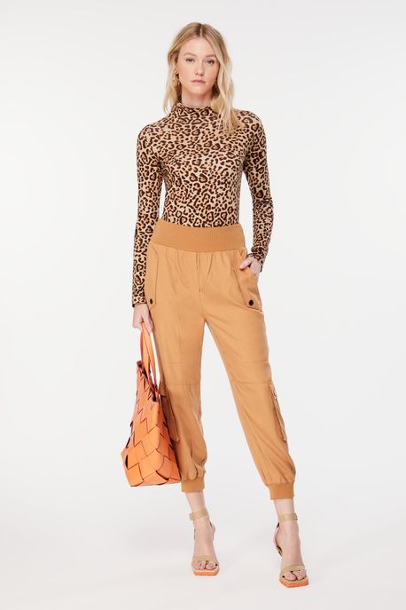 Blusa De Malha Segunda Pele Estampada Est Onça Parda Detalhe - GG