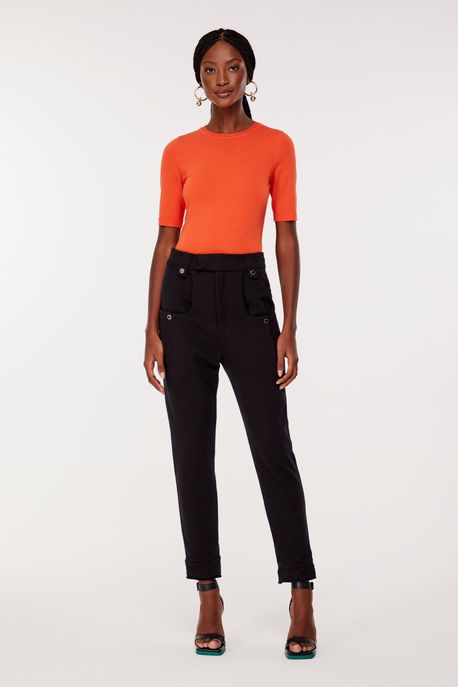 Calça De Moletom Preta Com Abotoamentos No Cós e Bolsos Preto - G