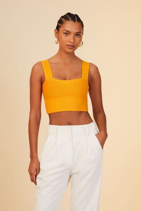 Top De Tricot Decote Reto Colors Laranja Radiant - G