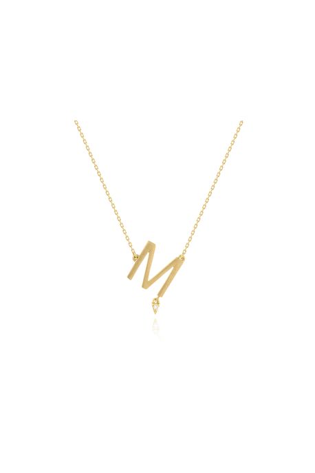 Colar Lettera m Ouro Amarelo Com Diamante - U