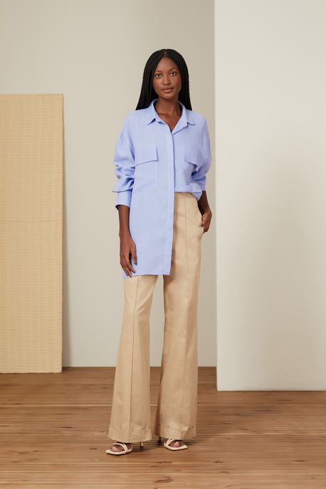 Camisa De Linho Alfaiataria Com Bolsos Lilas Jacaranda - G