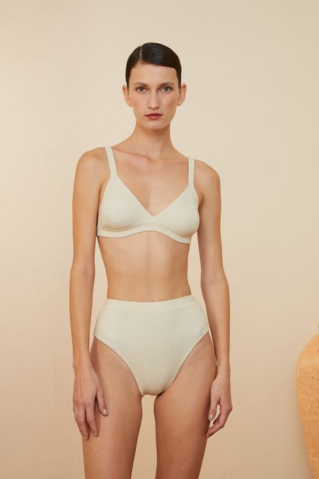 Hot Pants De Tricot Bege Bege Tofu - P