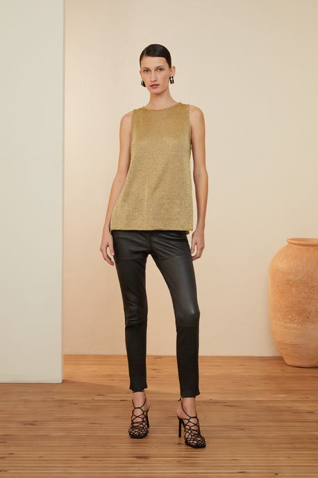 Regata De Tricot Com Brilho Colors Dourado - M