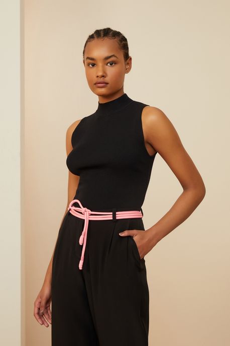 Cinto De Couro Rolotê Ponteira Rosa Rosa - U