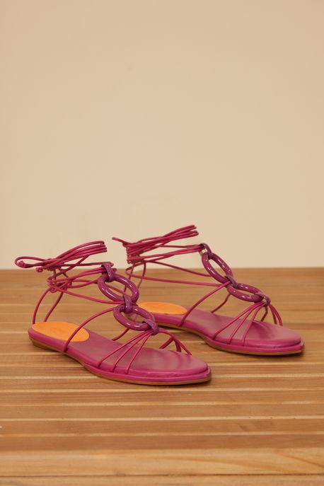 Rasteira Couro Corrente Pintada Rosa Rosa - 35