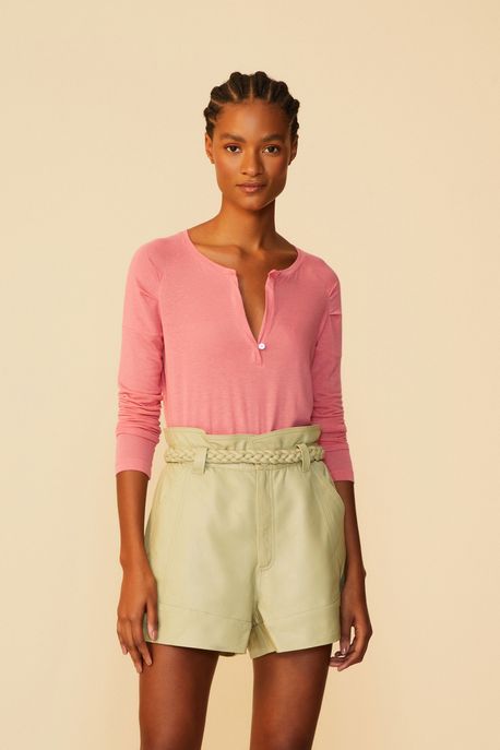 Blusa De Malha Manga Raglan Rosa Rosa Fruit - PP