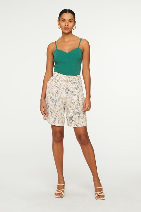 Bermuda De Seda Com Cinto Estampada Est Fig Lençois Kirli e Cor p - 36