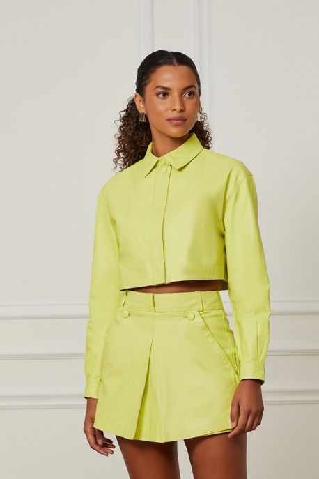 Camisa De Couro Cropped Pespontos Duplo Verde Prim - 38