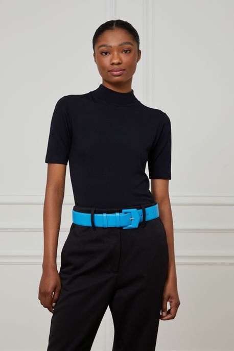 Cinto De Couro Fivela Forrada Azul Azul - P