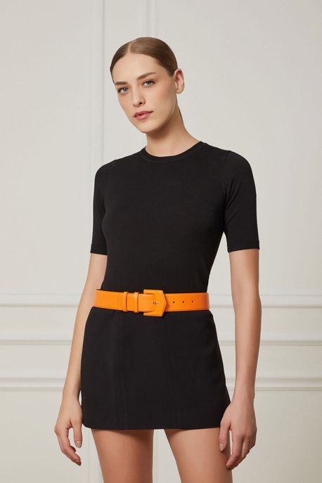 Cinto De Couro Fivela Forrada Laranja Laranja - P