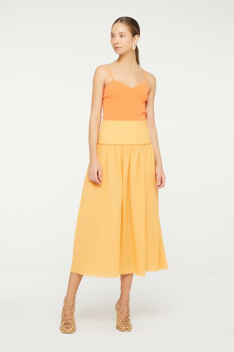 Saia Longa De Algodão Texturizado Com Pala Laranja Tangerina - 38