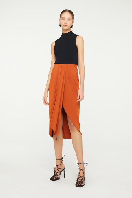 Saia De Malha Jersey Com Detalhe Pareo Marrom Marrom Umber - P