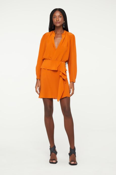 Saia Seda Assimetria Pois Marrom Umber - 38