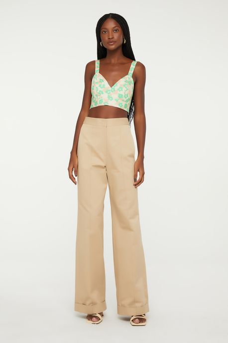 Top Cropped De Algodão Com Pespontos Est Floral Risca Summer - 34