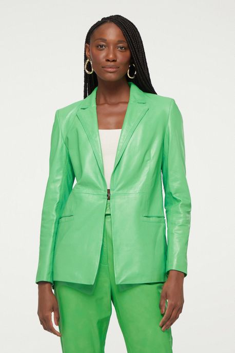 Blazer De Couro Detalhes Pespontos Verde Flash - 40