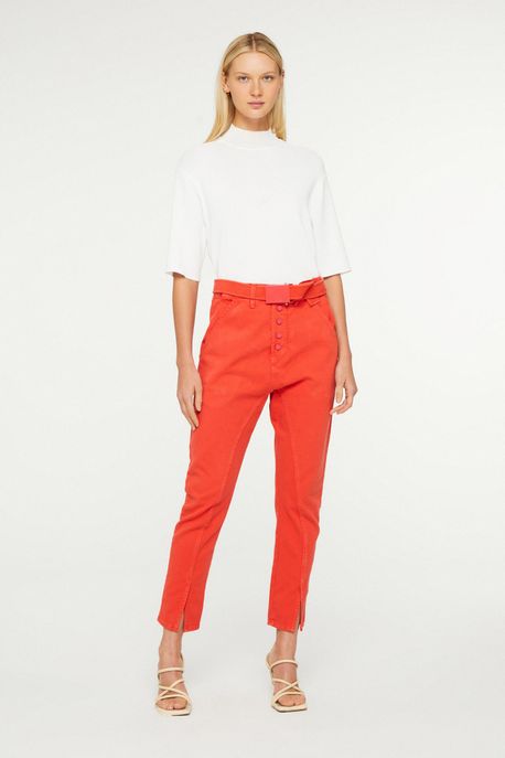 Calça De Sarja New Skinny Com Cinto Vermelho Agridoce Vermelho Agridoce - 34