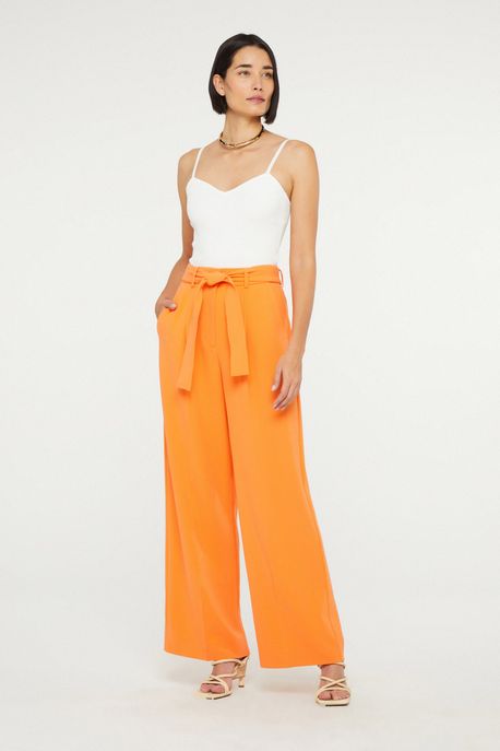Calça De Alfaiataria Com Faixa Color Laranja Sunset - 38