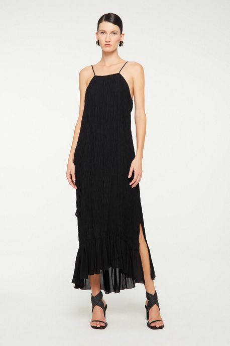 Vestido De Georgette Pesado Longo Preto Lastex De Alça Preto - 38