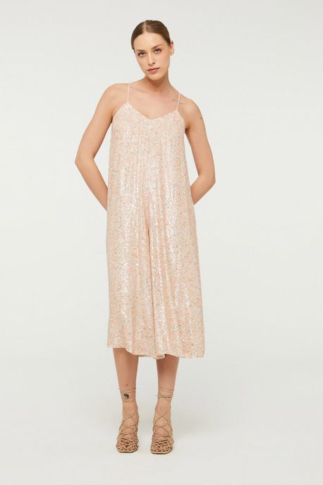 Macacão De Paetê Pantalona Colorido Rosa/Colorido - G