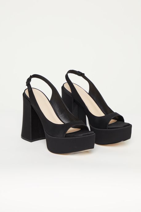 Sandália De Cetim Bico Quadrado Preto - 36