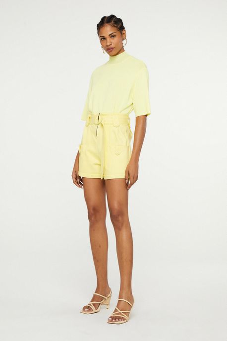 Short De Malha Estruturada Cintura Alta Com Cinto Amarelo Amarelo Lime - G
