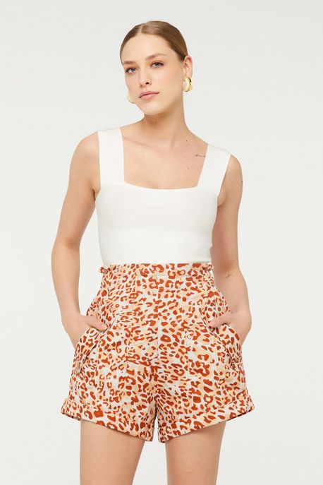 Short De Algodão Com Elástico Est Onca Pedras Tofu e Umber - 36