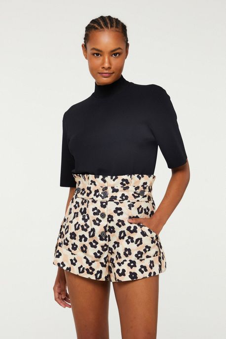 Short De Algodão Floral Esportivo Est Floral Risca Preto - 42