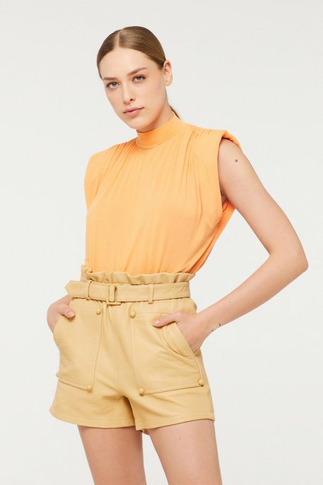 Blusa De Malha Wool Com Gola Alta Ombreira Laranja Laranja Mock / Off White - PP