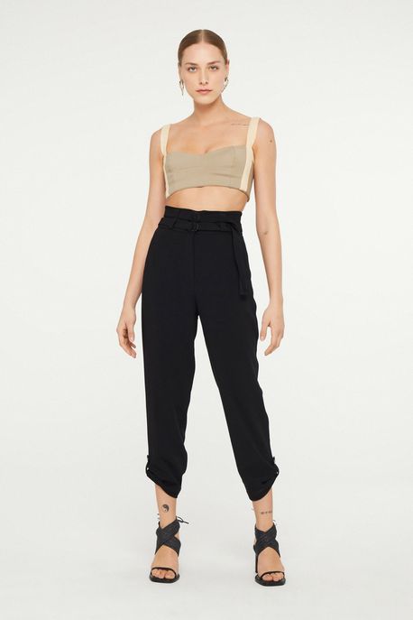 Top De Malha Estruturada Vivos Com Recorte Creme e Cinza Cinza Twig/Creme Exotique - GG