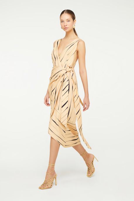 Vestido De Algodão Midi Estampado Cachecouer Est Listra Recife Trigo - 40