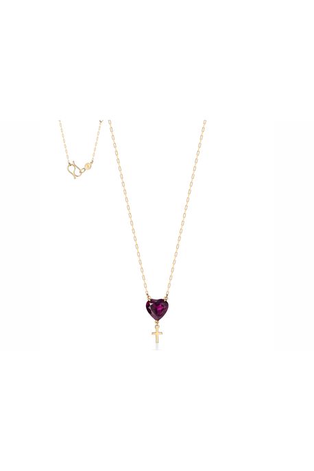 Colar Cross Love Ouro Amarelo Com Rodolita - U