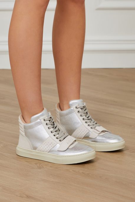 Leather Sneakers Prata/Branco - 39